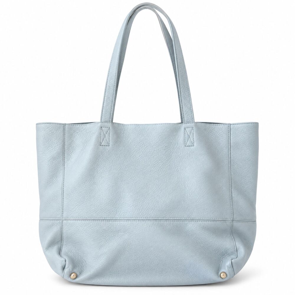 Saks Fifth Avenue Ice Blue Pebbled Leather Oversized Tote Bag